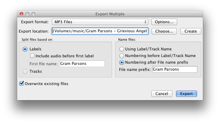 Exporting multiple tracks